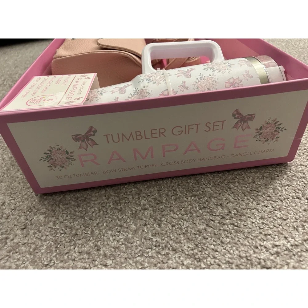 Rampage Tumbler Gift Set‎ Womens Pink NEW 5pc Crossbody Bag 30oz Cup RP-BOX1277